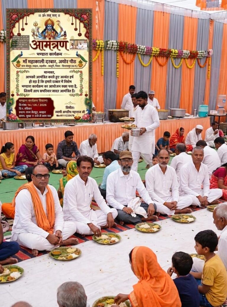 सनातन संस्कृति के संरक्षण हेतु ‘माँ महाकाली दरबार’ एवं ‘भव्य महा-भंडारे’ का शंखनाद: आध्यात्मिक जागृति और जन-सेवा का महा-अभियान।
