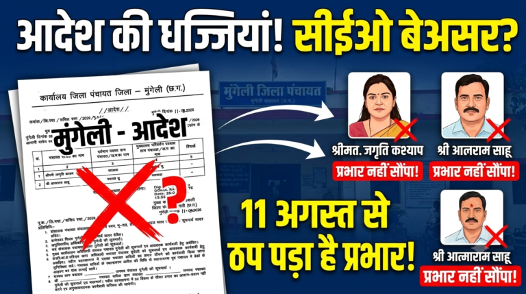 मुंगेली जनपद में आदेशों की धज्जियां: 11 अगस्त को जारी स्थानांतरण आदेश के बावजूद सचिवों ने नहीं दिया प्रभार, CEO के निर्देश बेअसर